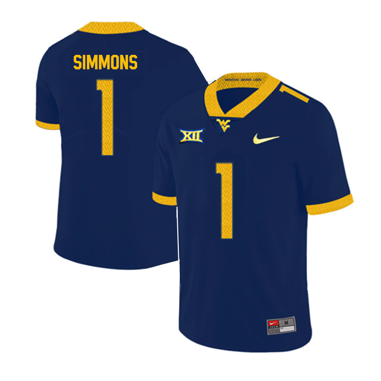 2019 Men #1 T.J. Simmons West Virginia Mountaineers College Football Jerseys Sale-Navy - Click Image to Close